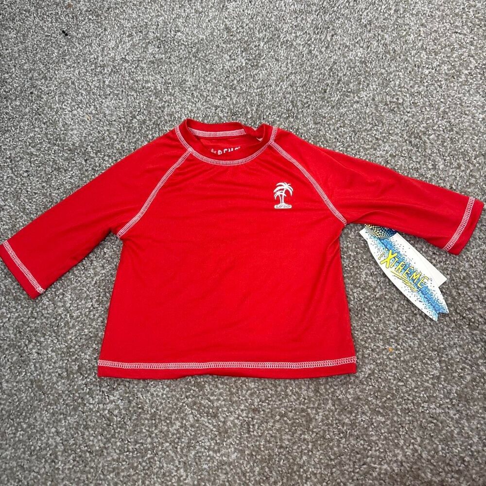 NWT 2T iXTREME Toddler Boys Red UV Protection Rash Guard Long Sleeve Swim Shirt